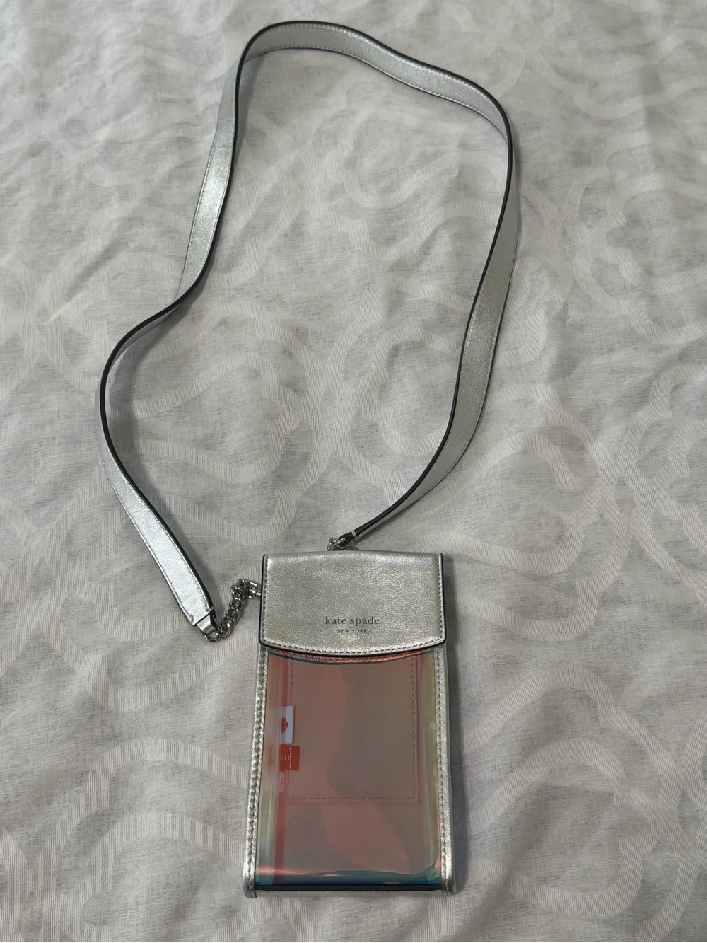 kate spade Iridescent Front Crossbody Phone Pouch with Silver Strap