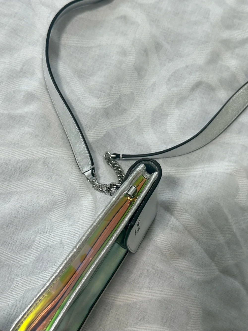 kate spade Iridescent Front Crossbody Phone Pouch with Silver Strap