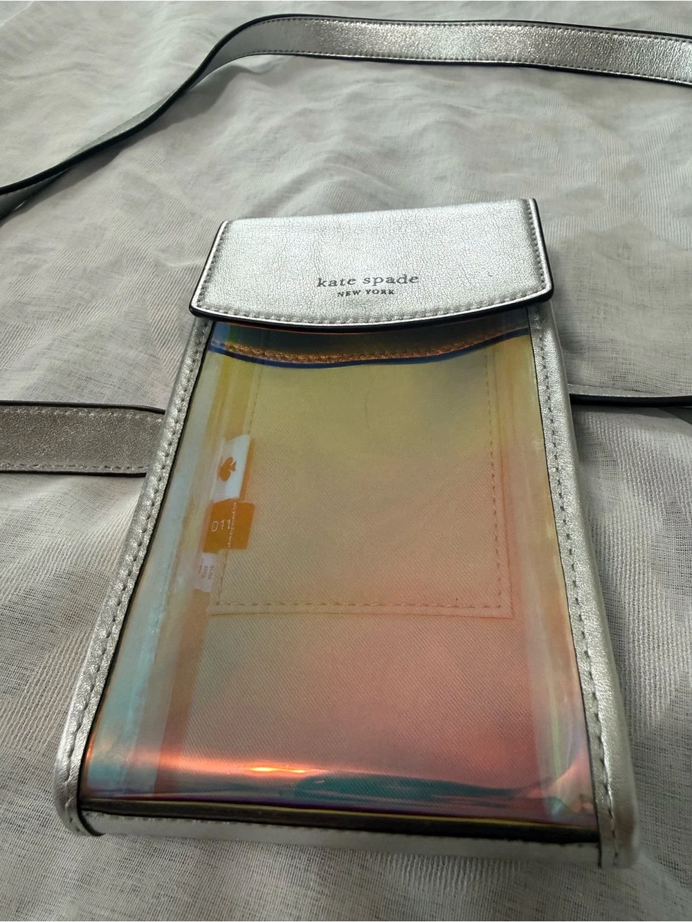 kate spade Iridescent Front Crossbody Phone Pouch with Silver Strap
