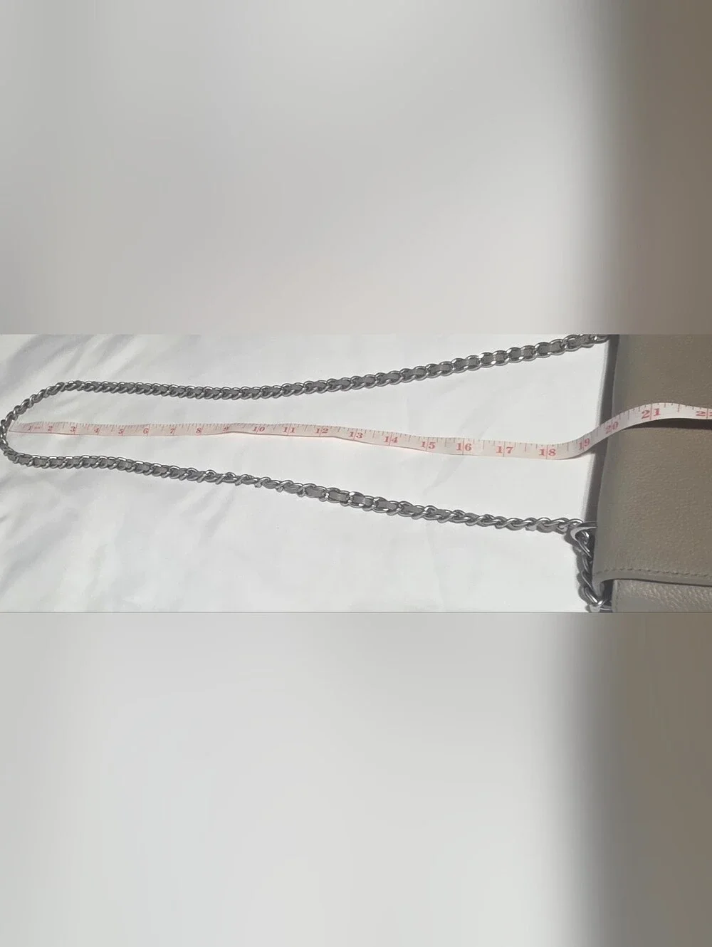 Tory Burch Taupe Pebbled Leather Flap Crossbody Shoulder Bag Silver Chain