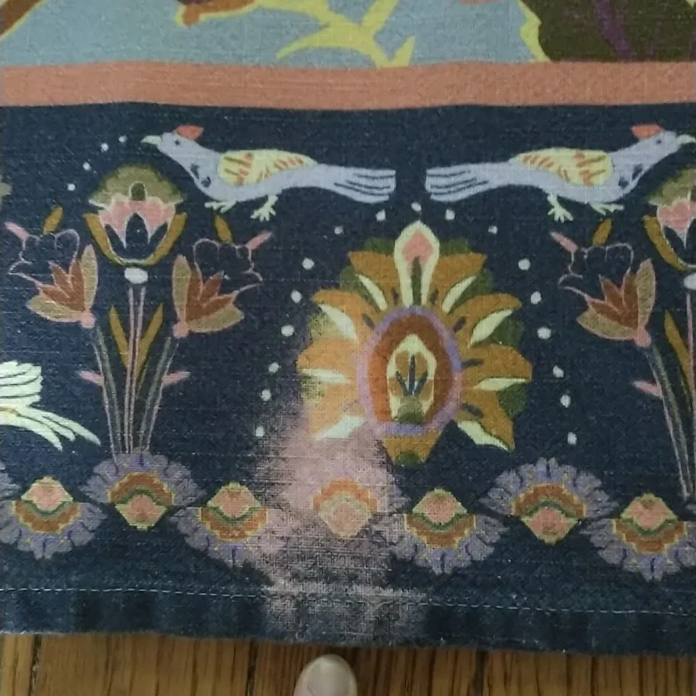 Anthropologie Pippa Shower Curtain Blue 100%Cotton Floral Birds*READ