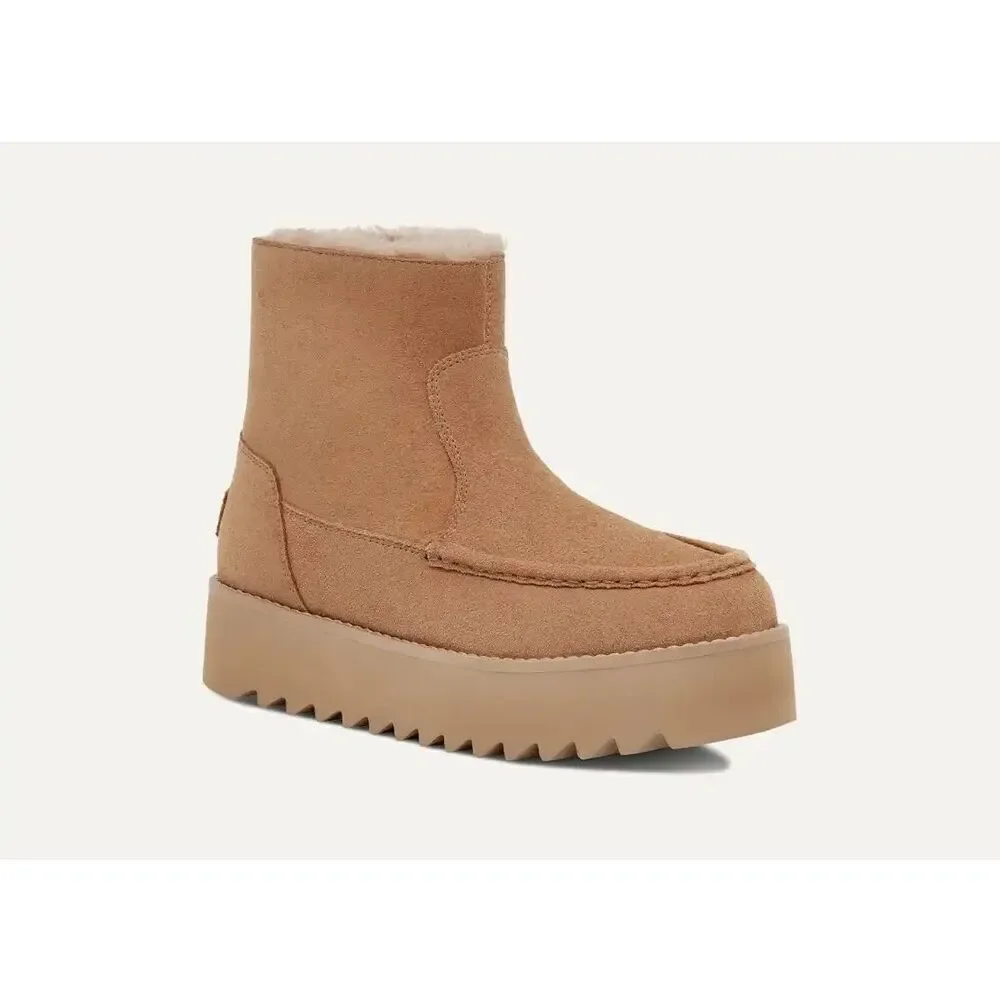 UGG Classic Rising‎ Heel Platform Zip Boots size 7 Suede Tan Chestnut