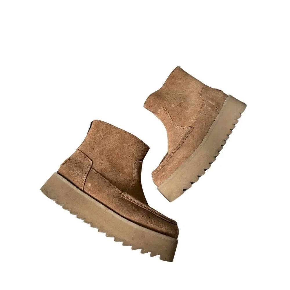 UGG Classic Rising‎ Heel Platform Zip Boots size 7 Suede Tan Chestnut
