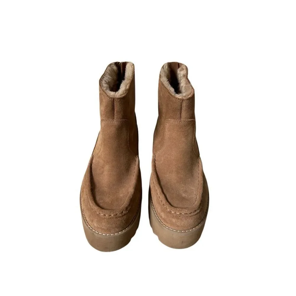 UGG Classic Rising‎ Heel Platform Zip Boots size 7 Suede Tan Chestnut