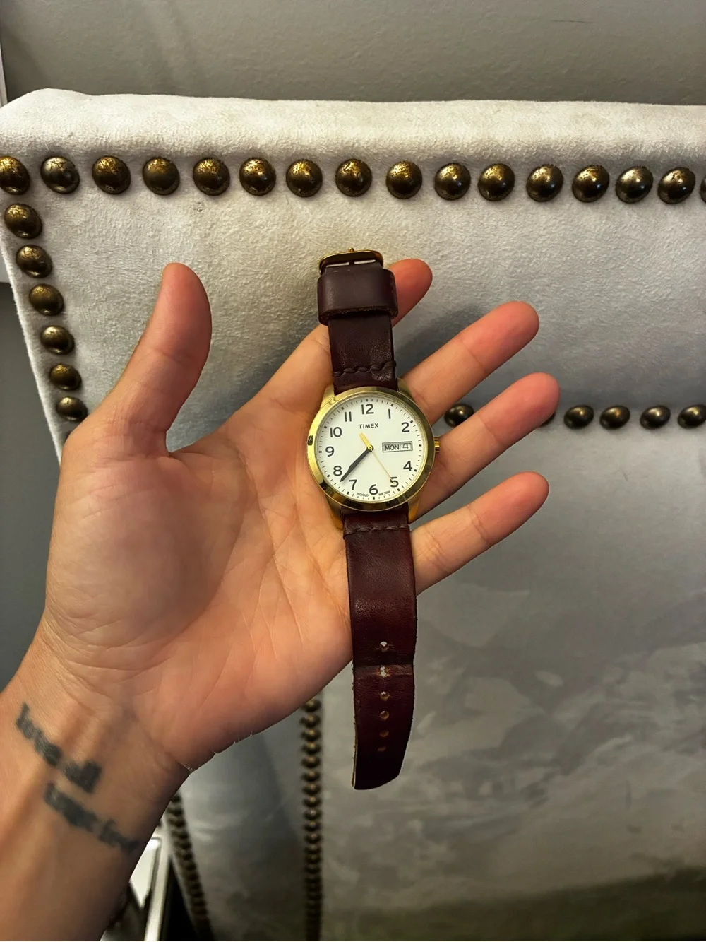 Classic Brown Leather Watch with Gold Case