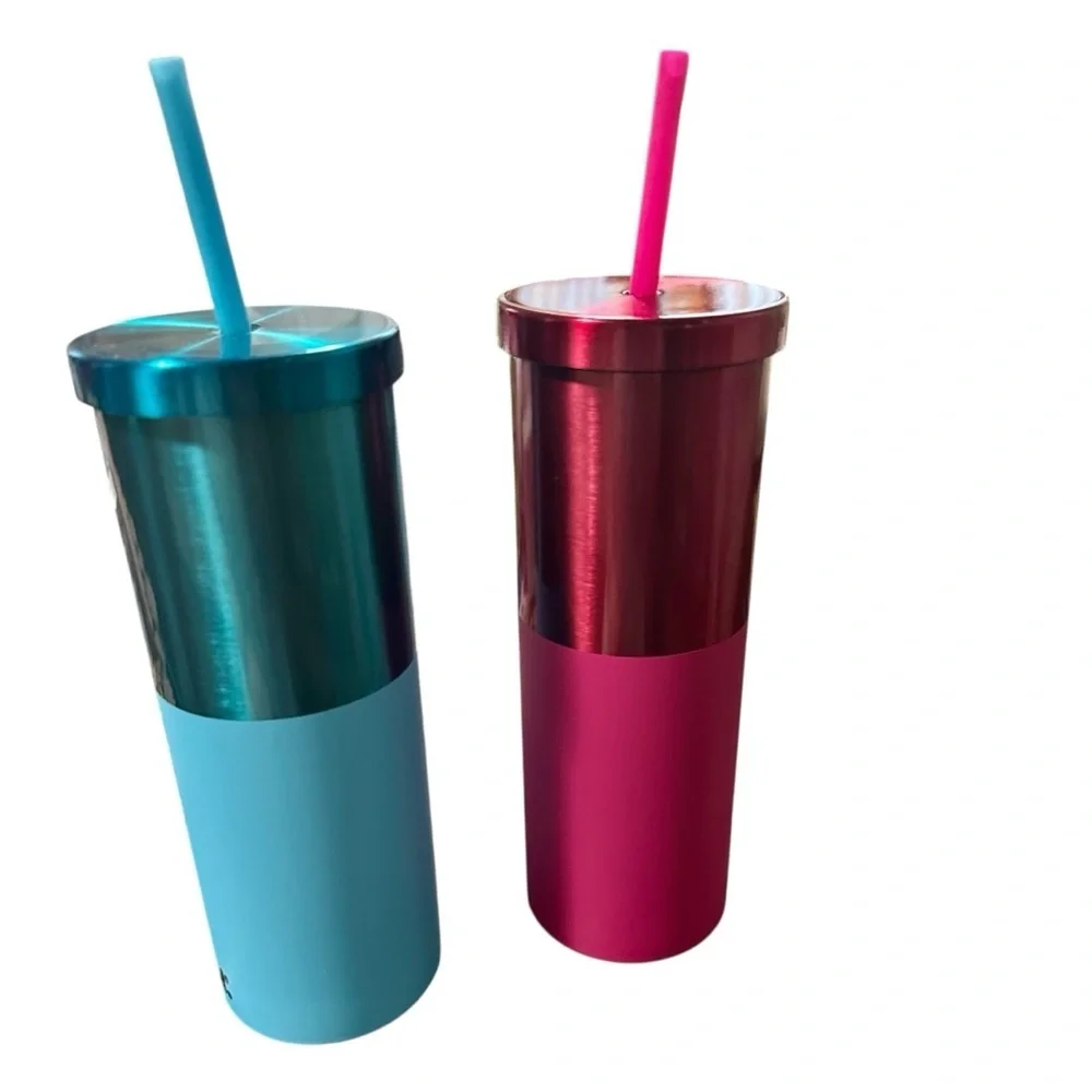 Dunkin' 20 oz. Polished Stainless Steel Sipper Tumblers Blue & Pink Siz 20oz