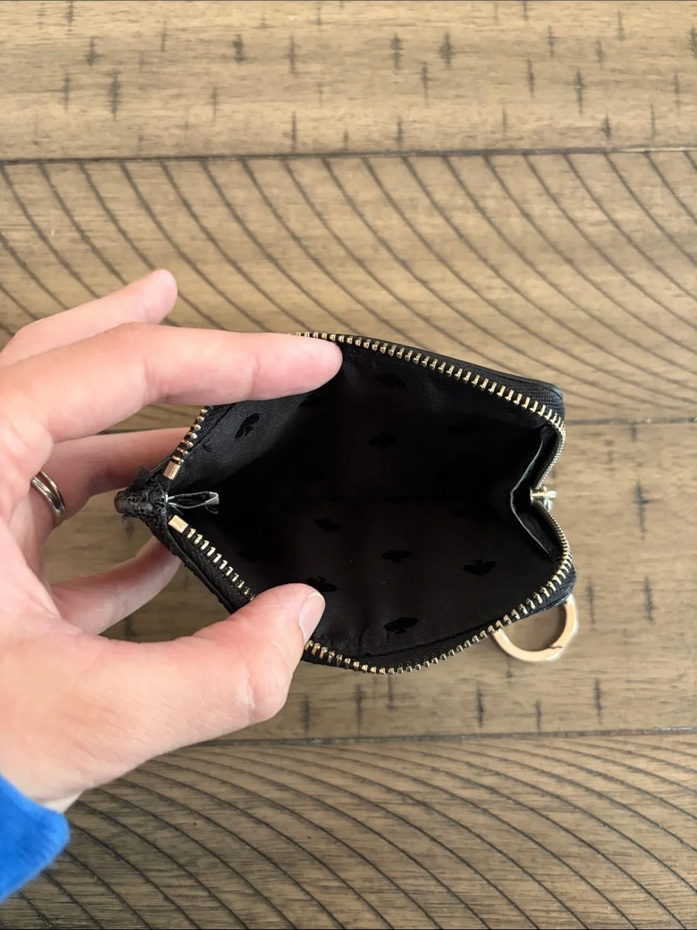 kate spade Black Glitter Zip Key Card Holder with Clover Charm