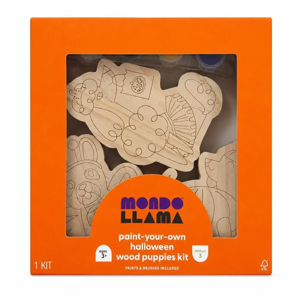 Mondo Llama Paint Your Own Halloween Wooden Puppies Kit NEW
