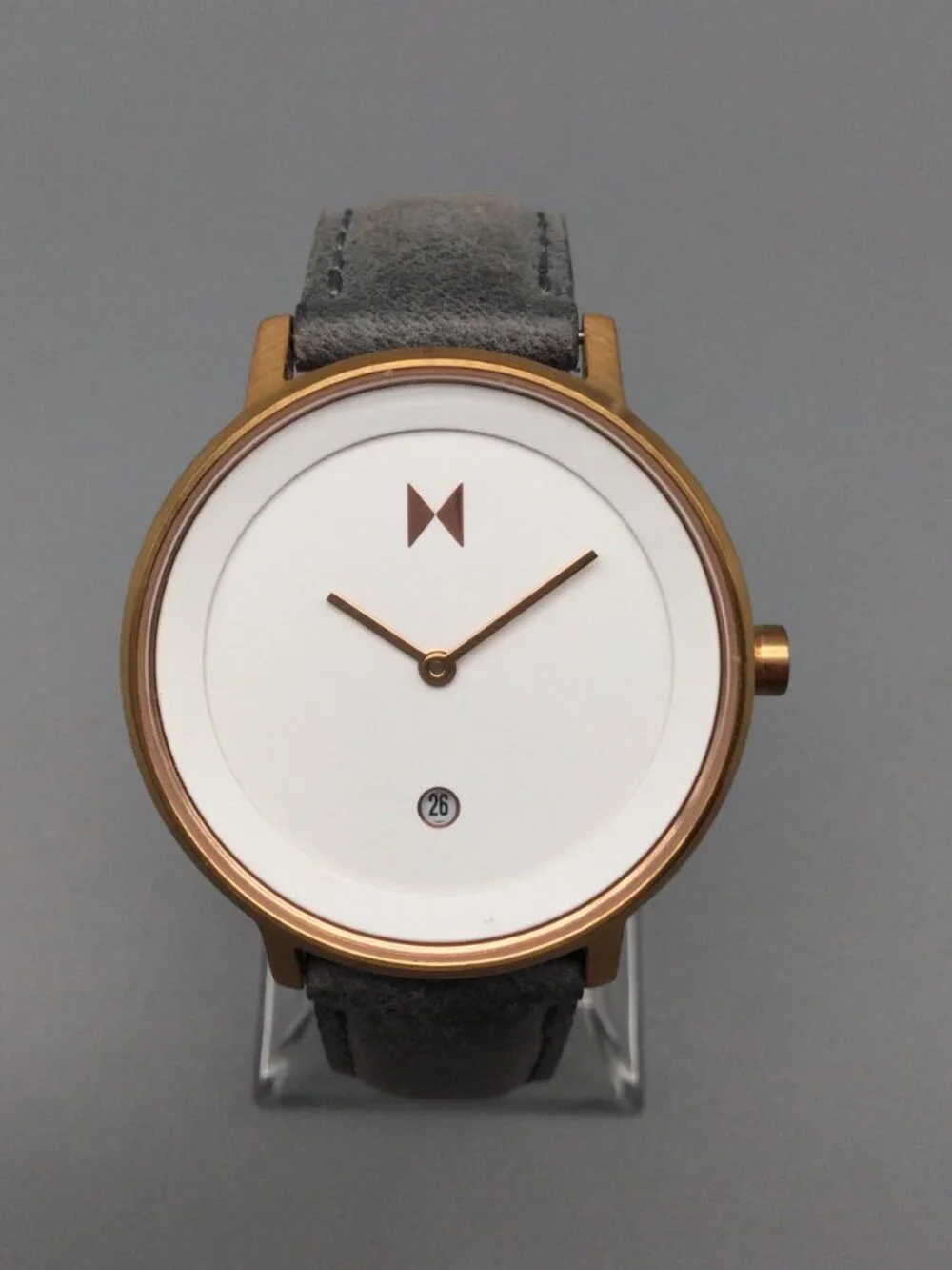MVMT Signature II Watch Women 34mm Rose Gold Tone Date Gray Band New Battery