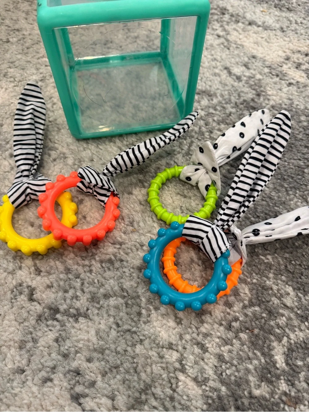 Teal Sensory Activity Cube with Yellow & Lime Teethers - Kids Toys Learning Toy