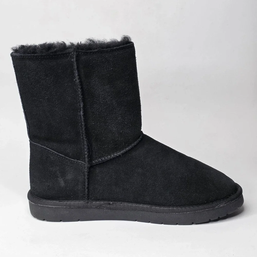 Serra Women's Winter Boots Size 9 Black Suede Lamb Fur Pull On Snow Shoes Buckle
