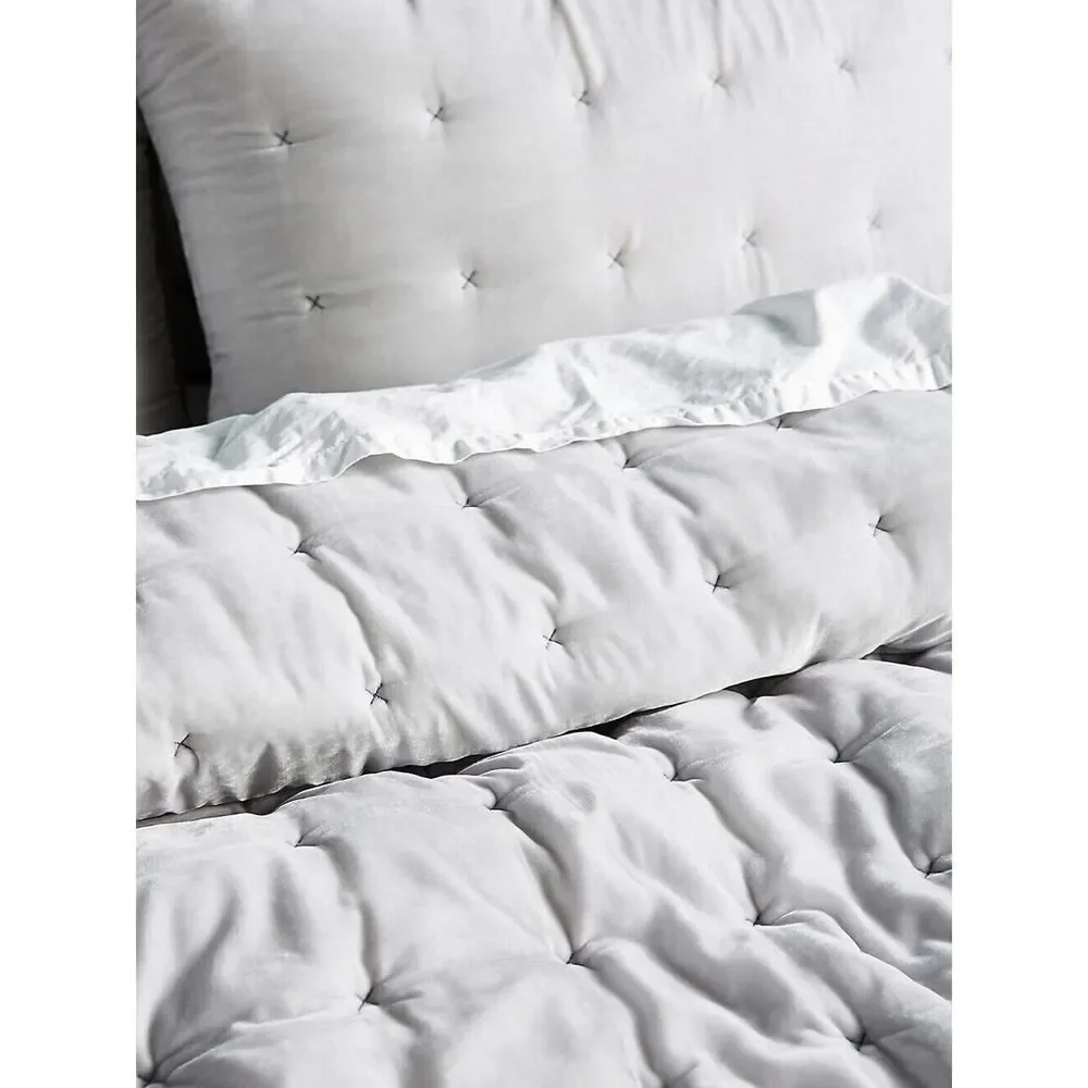 Anthropologie Velvet Emery Quilt Queen Size Embroidered Silver