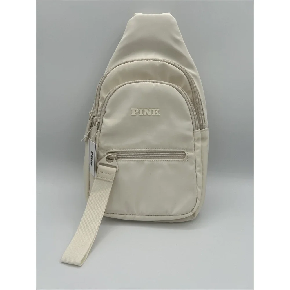 Victoria's Secret PINK Nylon Sling Backpack Bag Small Off White Color NWT