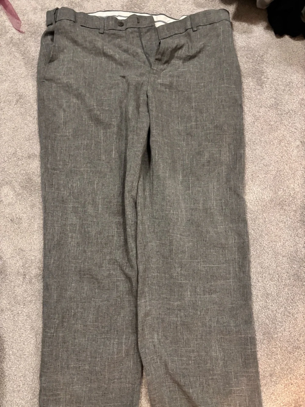 Gray Linen-Blend Dress Pants