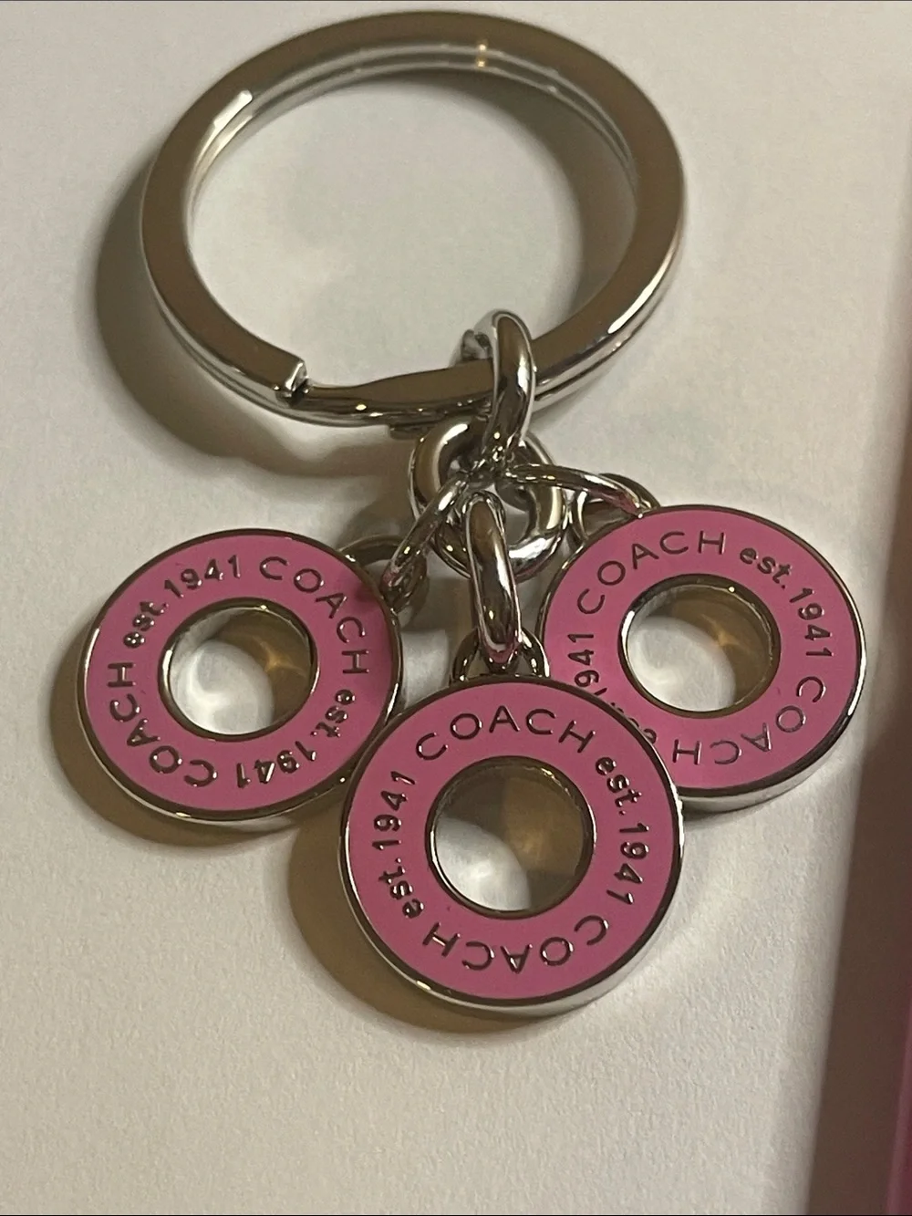 Coach Pink Enamel Triple Disc Keyring Charm and Coach Pen