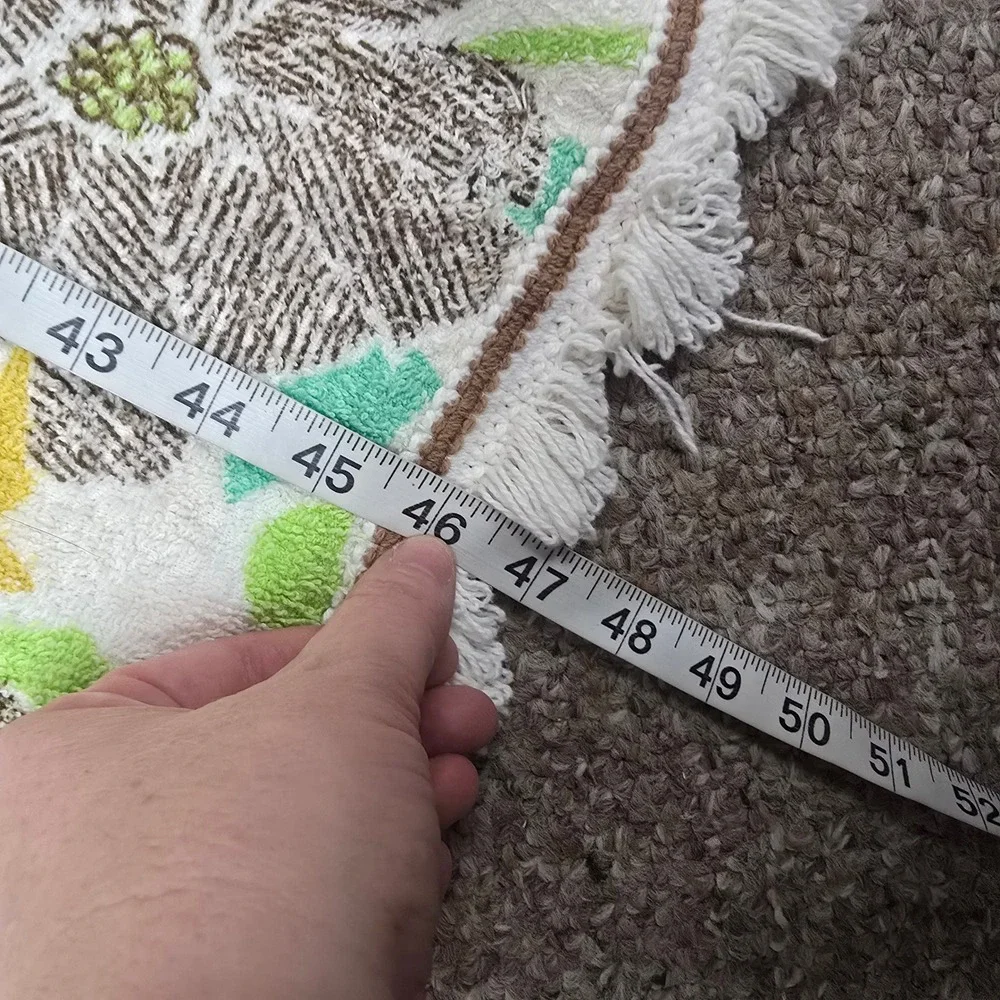Vintage Floral Terry Cloth Beach Towel Fringe‎ Edge Green Yellow Brown 46x37