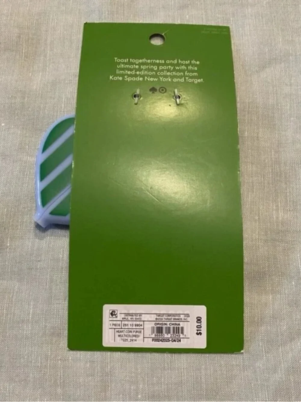 NWT Kate Spade x Target green blue striped heart clip on coin purse