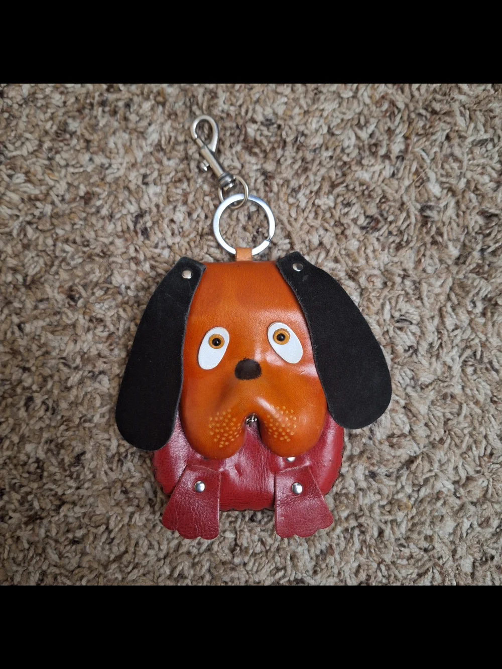 Vintage Genuine Leather Hawaii Dog Keychain Coin Pouch Charm - Burgundy