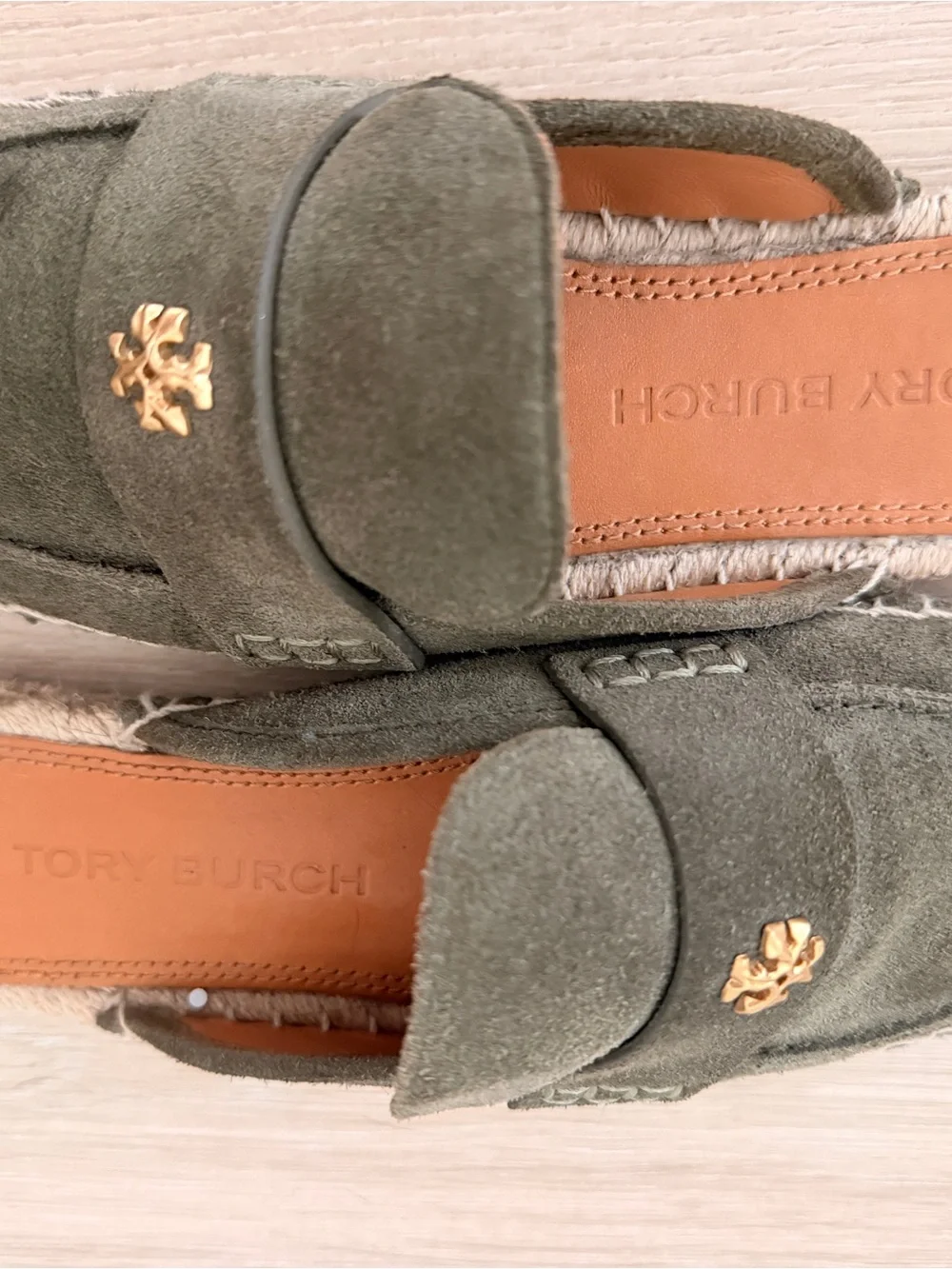 Tory Burch Olive Green Suede Mule Clogs with Gold Logo