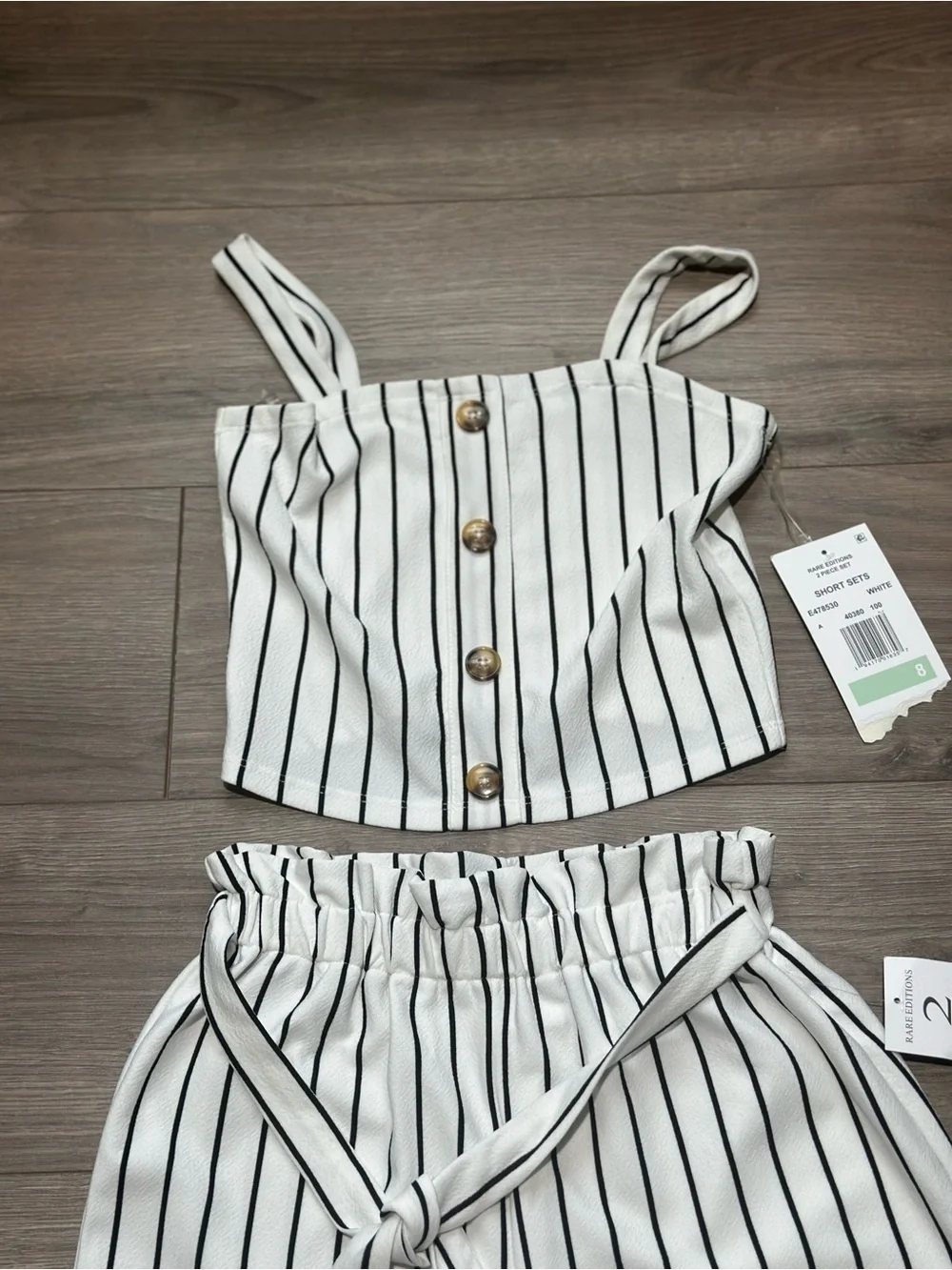 Rare Editions White and Black Striped 2-Piece Girls Set