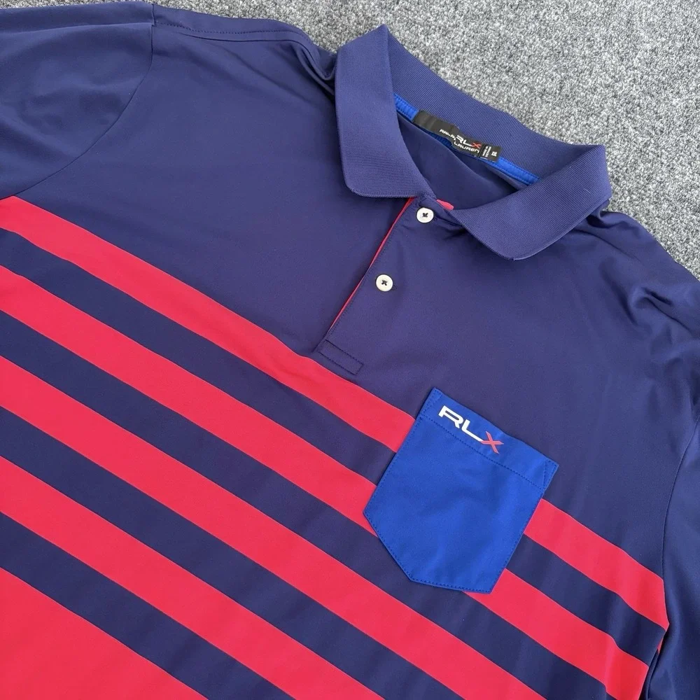 Gozzer Ranch Ralph Lauren RLX Golf Polo Men's Sz‎ XL Color Block Pocket Blue Red