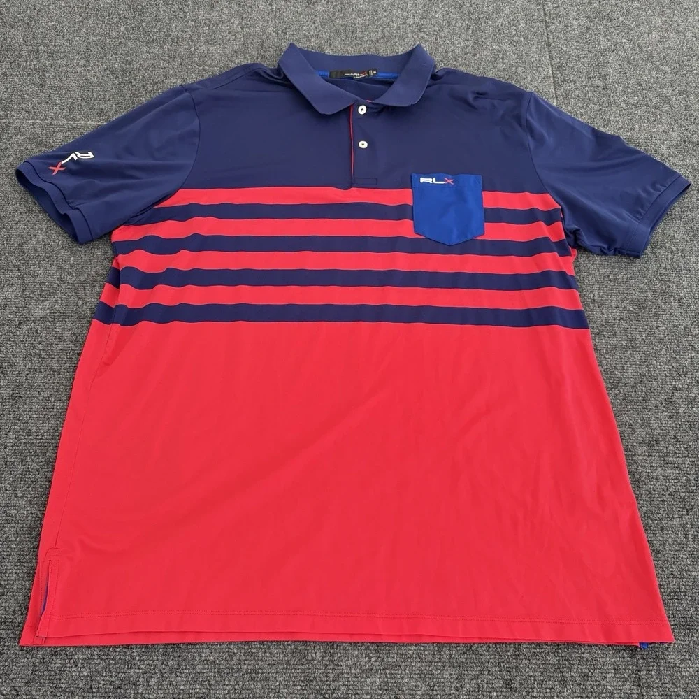 Gozzer Ranch Ralph Lauren RLX Golf Polo Men's Sz‎ XL Color Block Pocket Blue Red