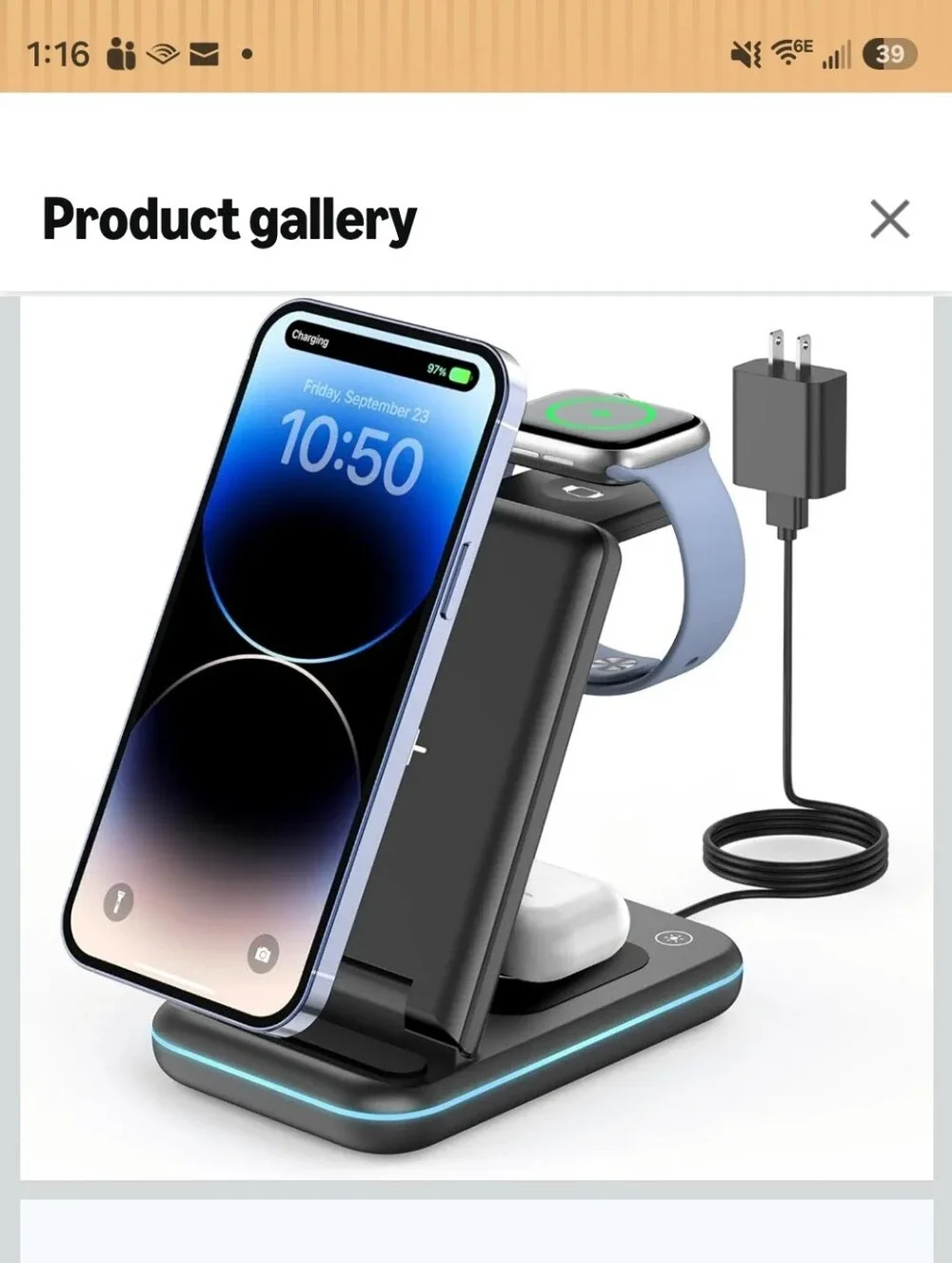 Black Universal Wireless Charging Stand with USB Cable and Wall Adapter
