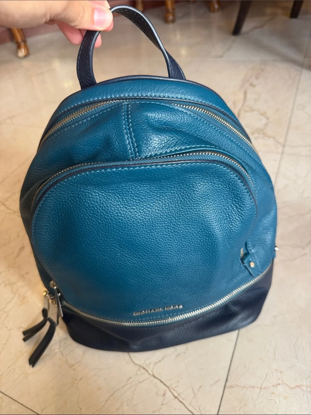 Michael Kors Teal and Navy Pebbled Leather Backpack NEVER WORN BRAND NEW