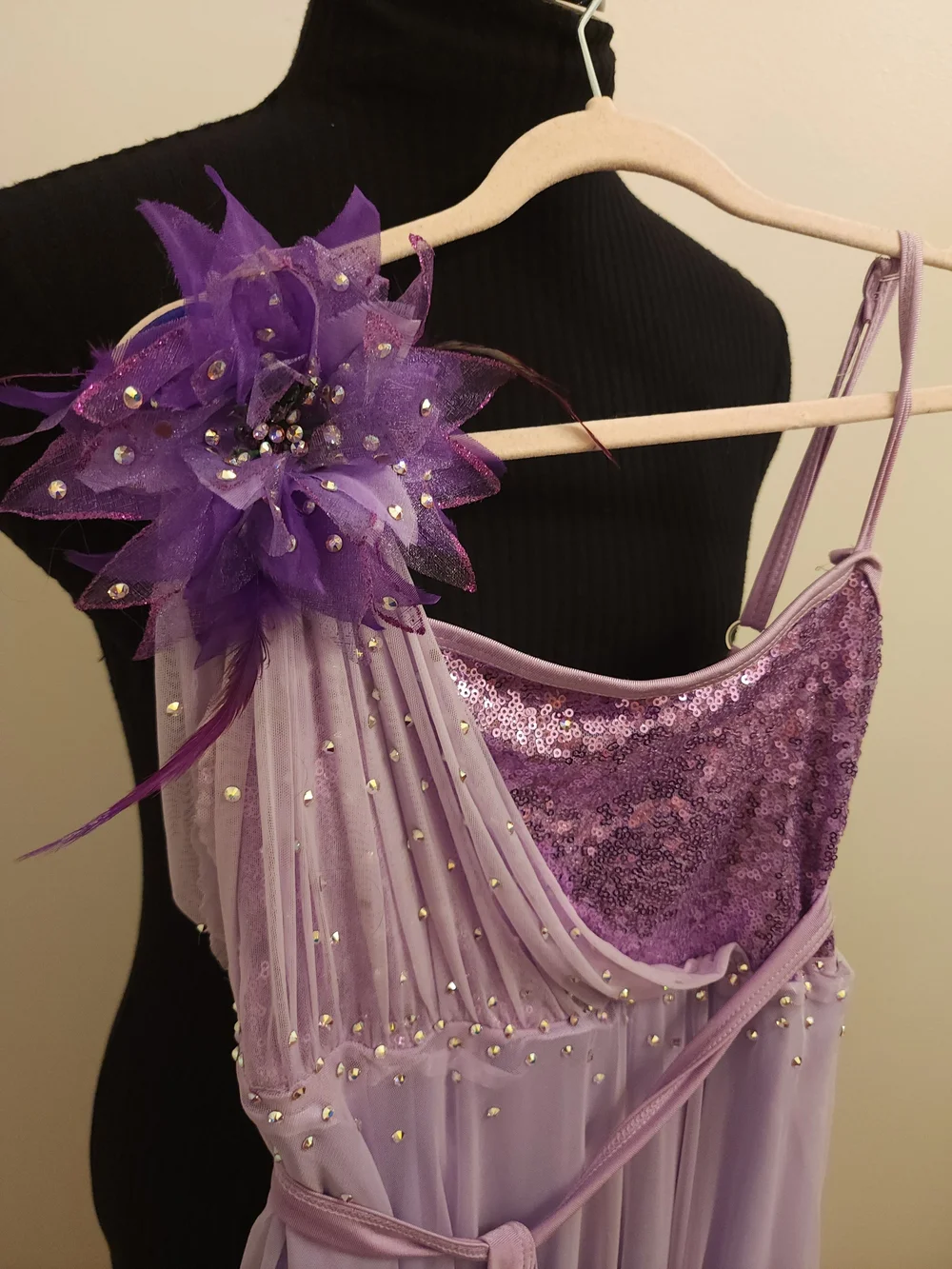Girls Lavender Dance Costume With Rhinestones