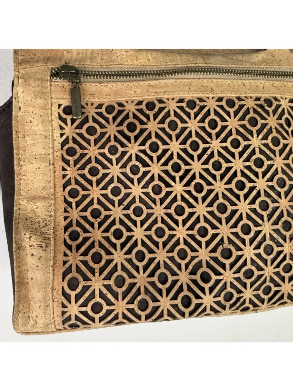 Natural Cork Satchel Bag 1SZ Tan Brown Laser Cut Portugal Vegan Eco Granola Boho