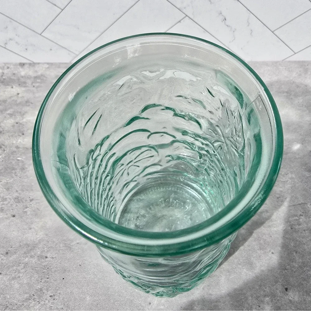 Vintage Made in Italy Green Glass Fruit Embossed Vase Carafe Grapes Citrus
