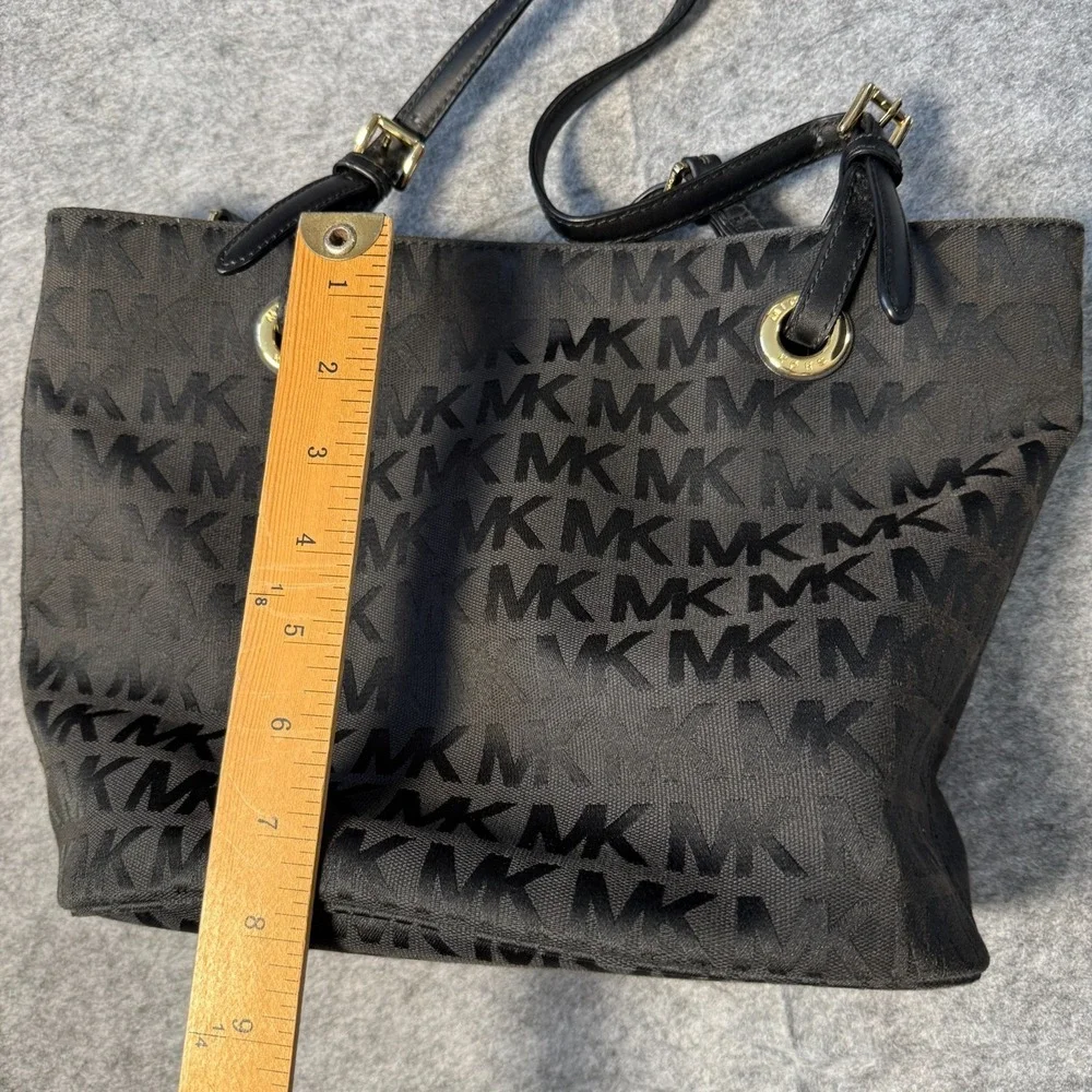 Michael Kors Black Leather Signature Shoulder Handbag Purse Tote Satchel Bag