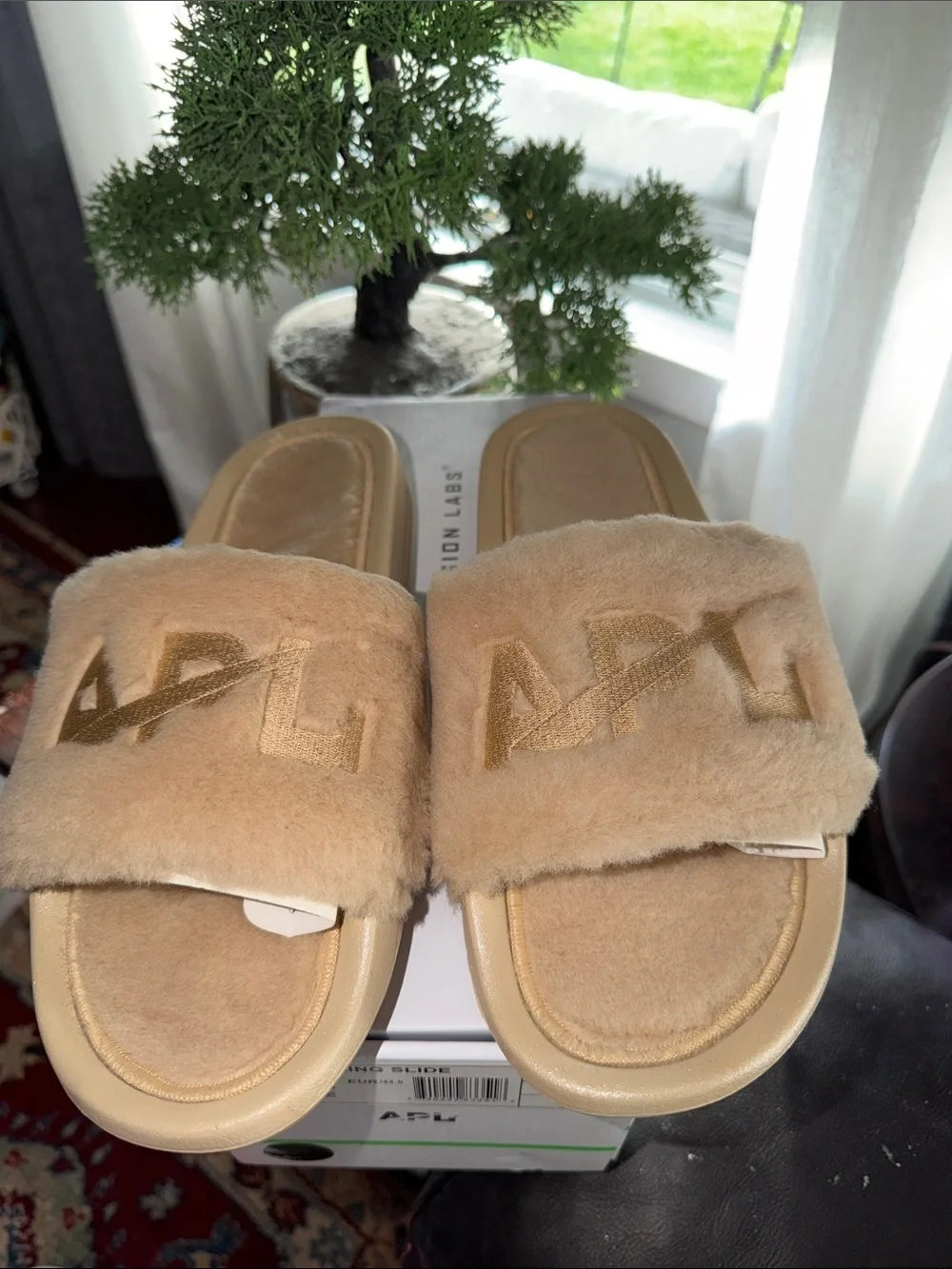 APL Tan Faux-Fur Slide Sandals—Unisex