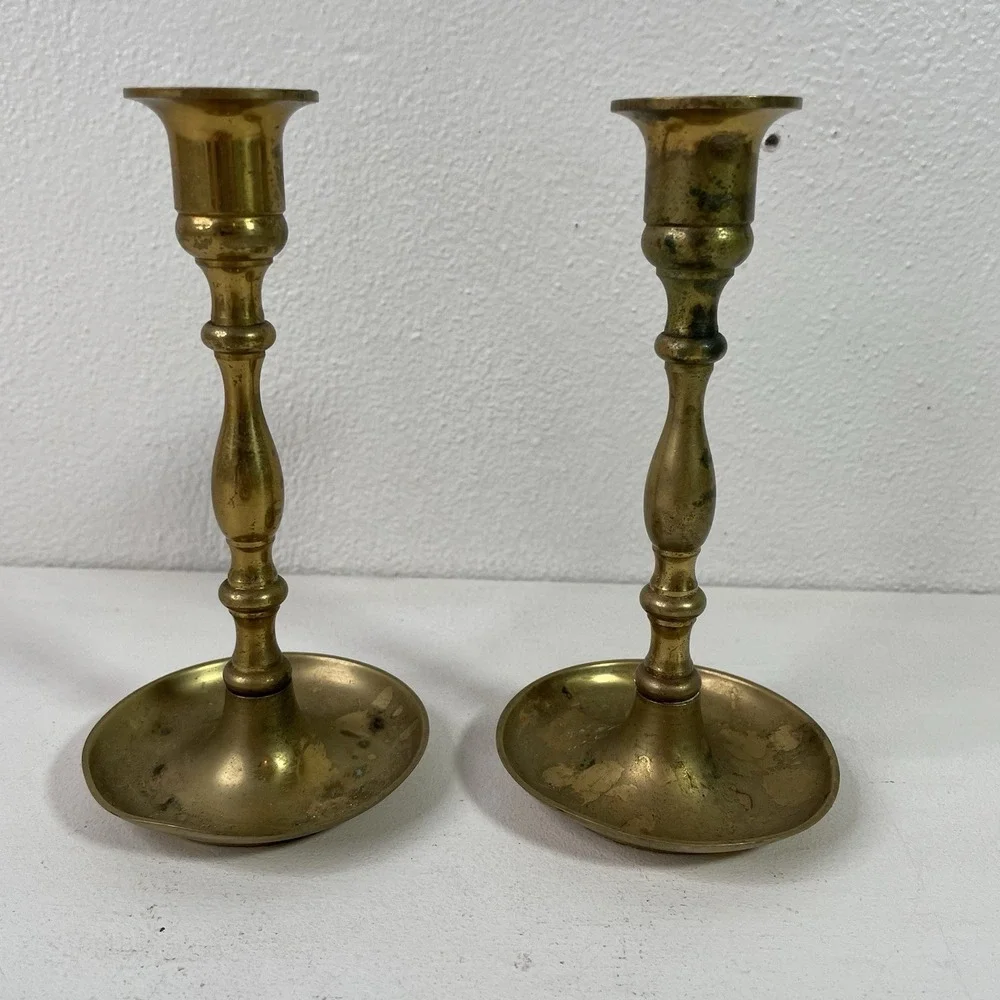 Vintage Brass Candlestick Holder Pair 6.25