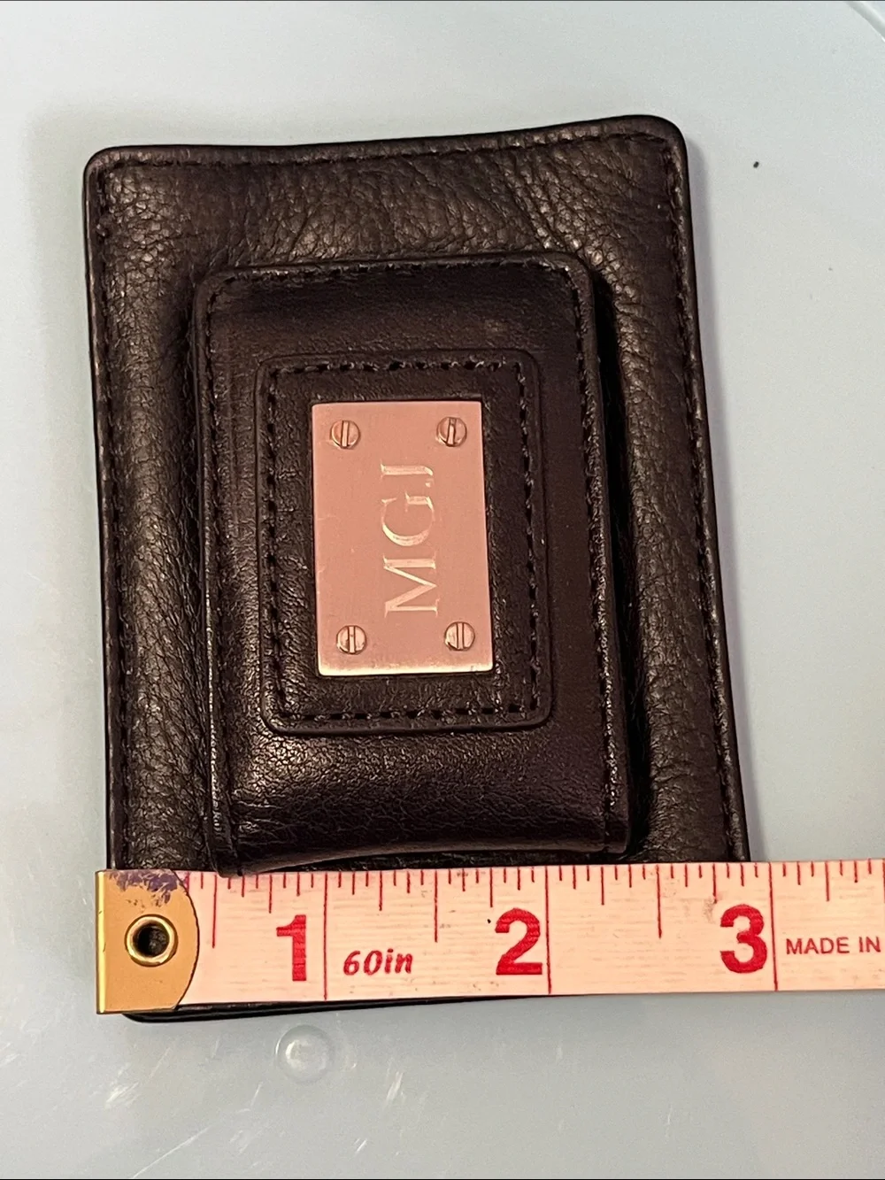 Things Remembered Brown Leather Money Clip with Rose Gold Plate