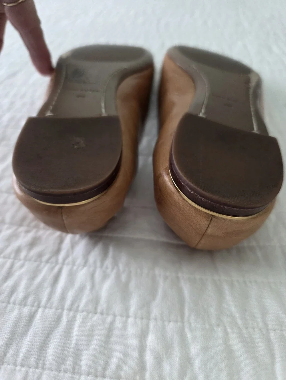 Tory Burch Multi Logo Tan Leather Reva Ballet Flats Size 9