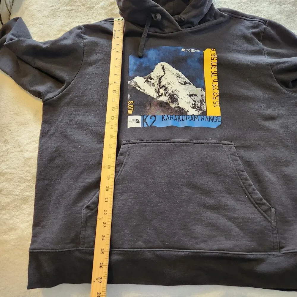 The North Face Mens Size XXL Black Hoodie K2 Karakoram Range Mountain Sweatshirt