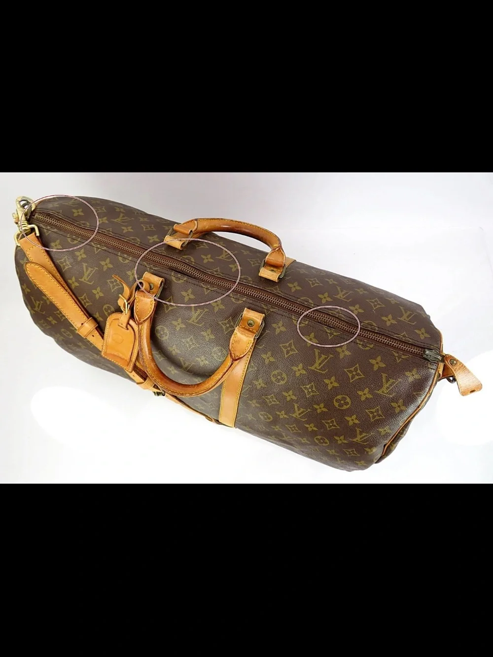 Louis Vuitton Brown Monogram Duffel with Tan Leather Trim