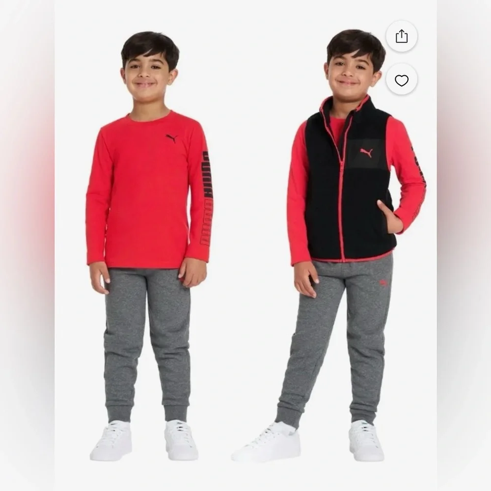 NWT Puma Kids' Red, Black and Gray 3-Piece Pant, Shirt and Vest Set 4T