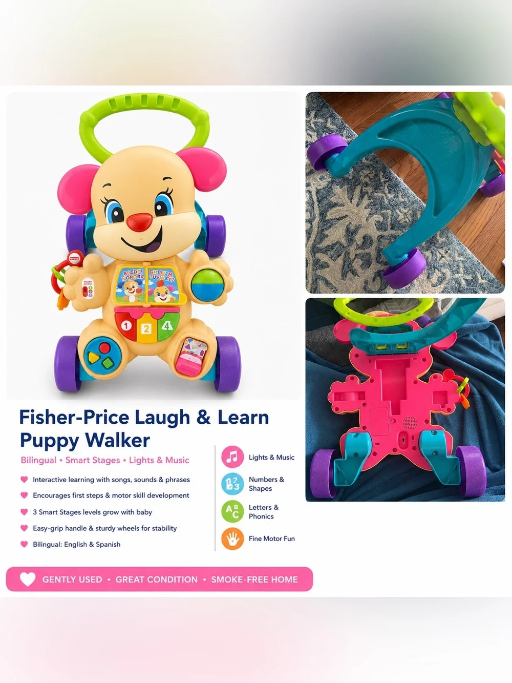 Fisher-Price Laugh & Learn Smart Stages Puppy Walker – Interactive Learning Toy