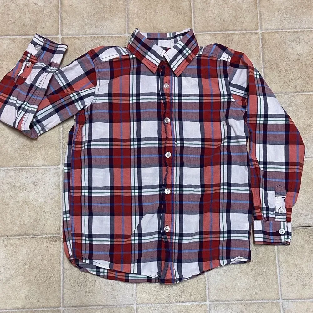 Place Kids Red and Blue Plaid Button Down Shirt Size M 5/8