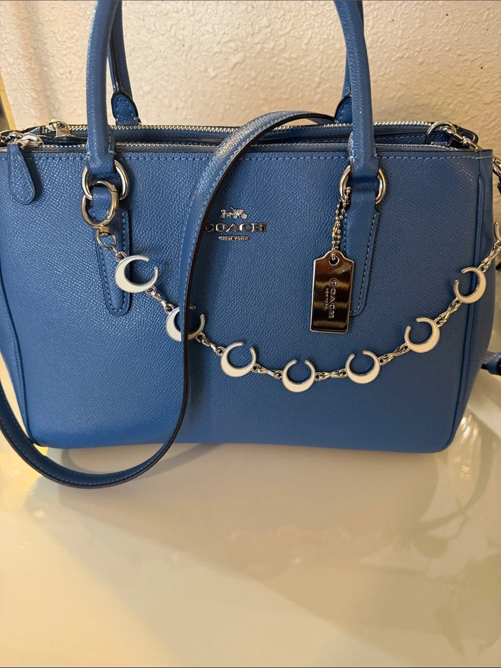 Coach Surrey Carryall in denim blue medium crossbody/top handle bag