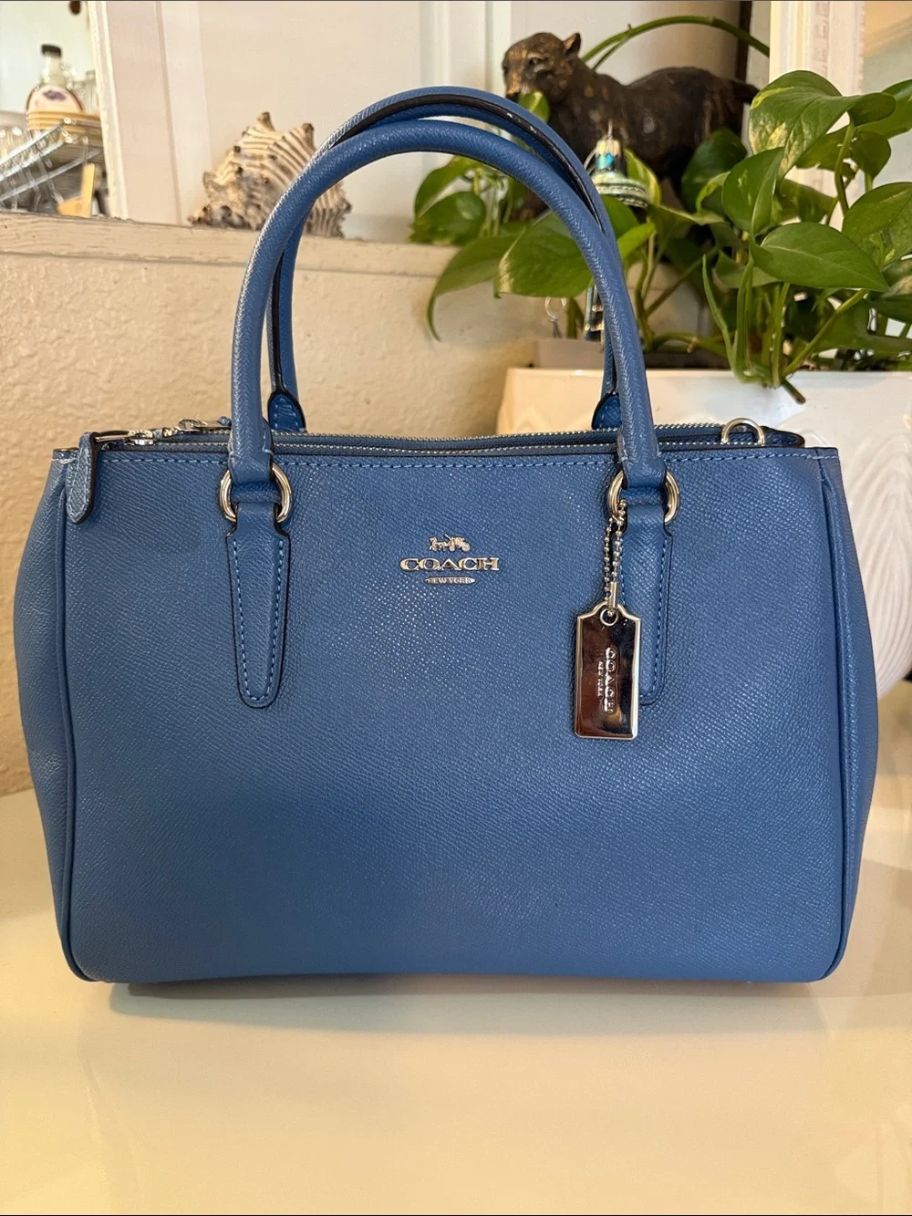 Coach Surrey Carryall in denim blue medium crossbody/top handle bag