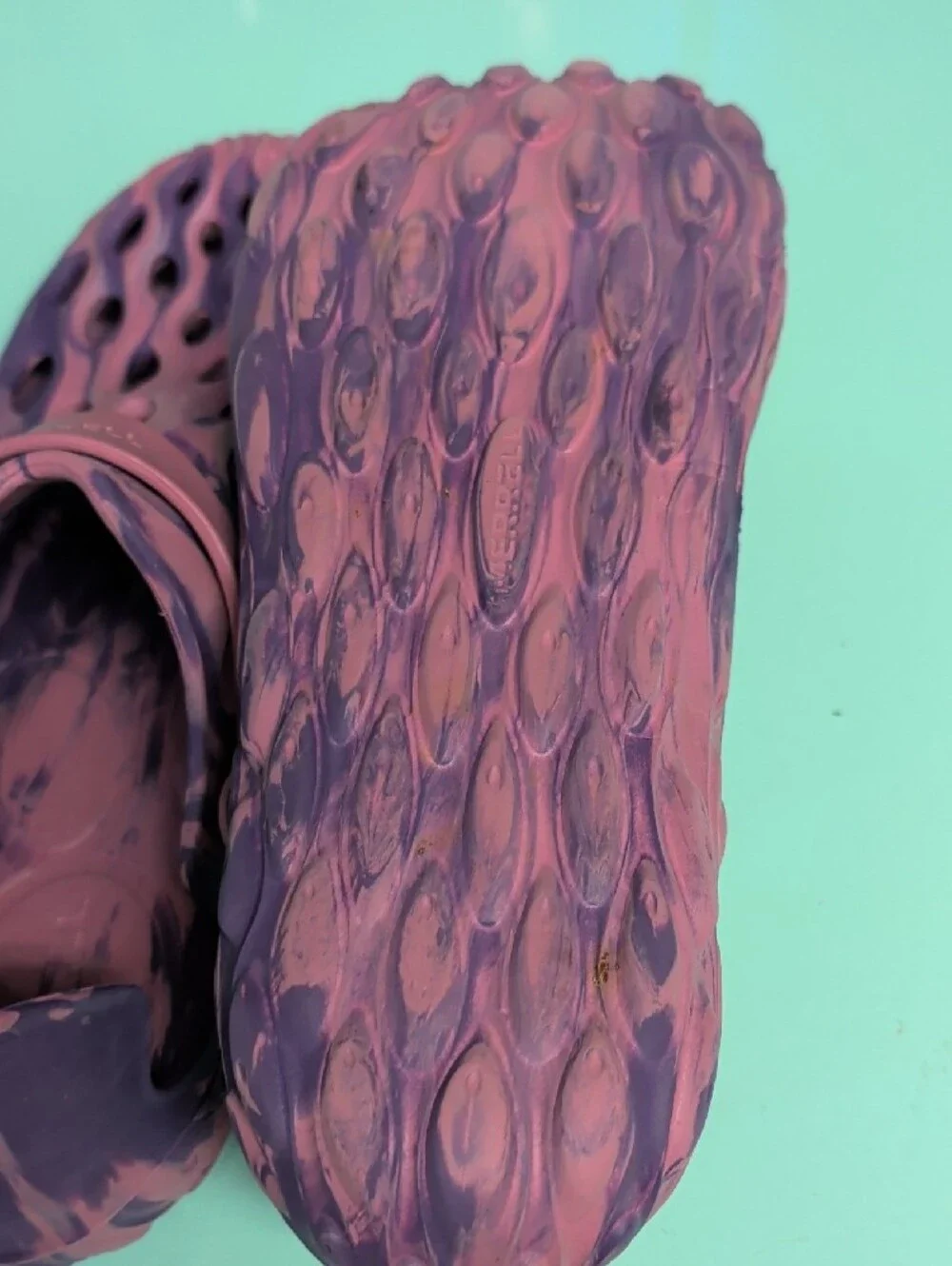 Merrell Pink and Purple Marbled Foam Slip-On Clogs