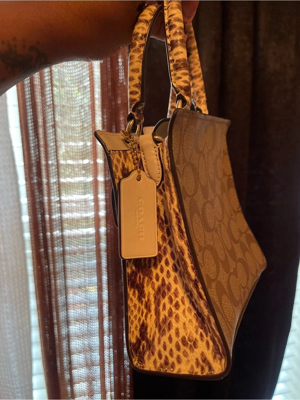 Coach Mini pepper Signature Satchel in Brown with Cream Trim