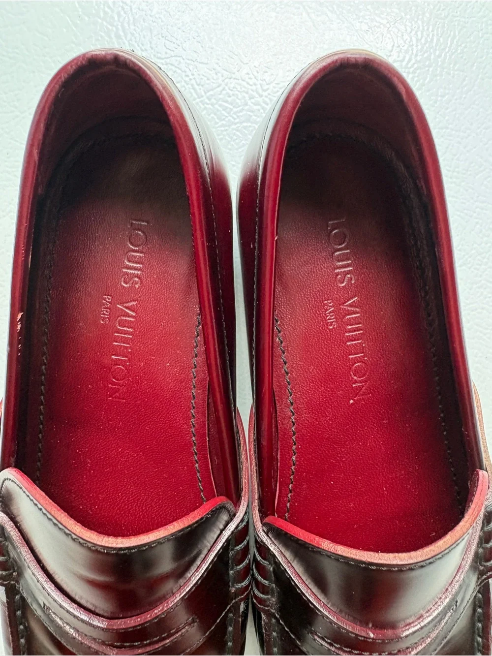 Louis Vuitton Men’s Burgundy Leather Penny Loafers