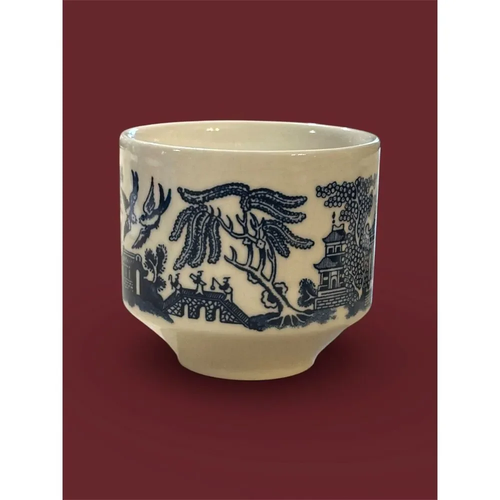 Vintage Blue Willow Cup & Saucer Set of Two - Blue & White Transferware