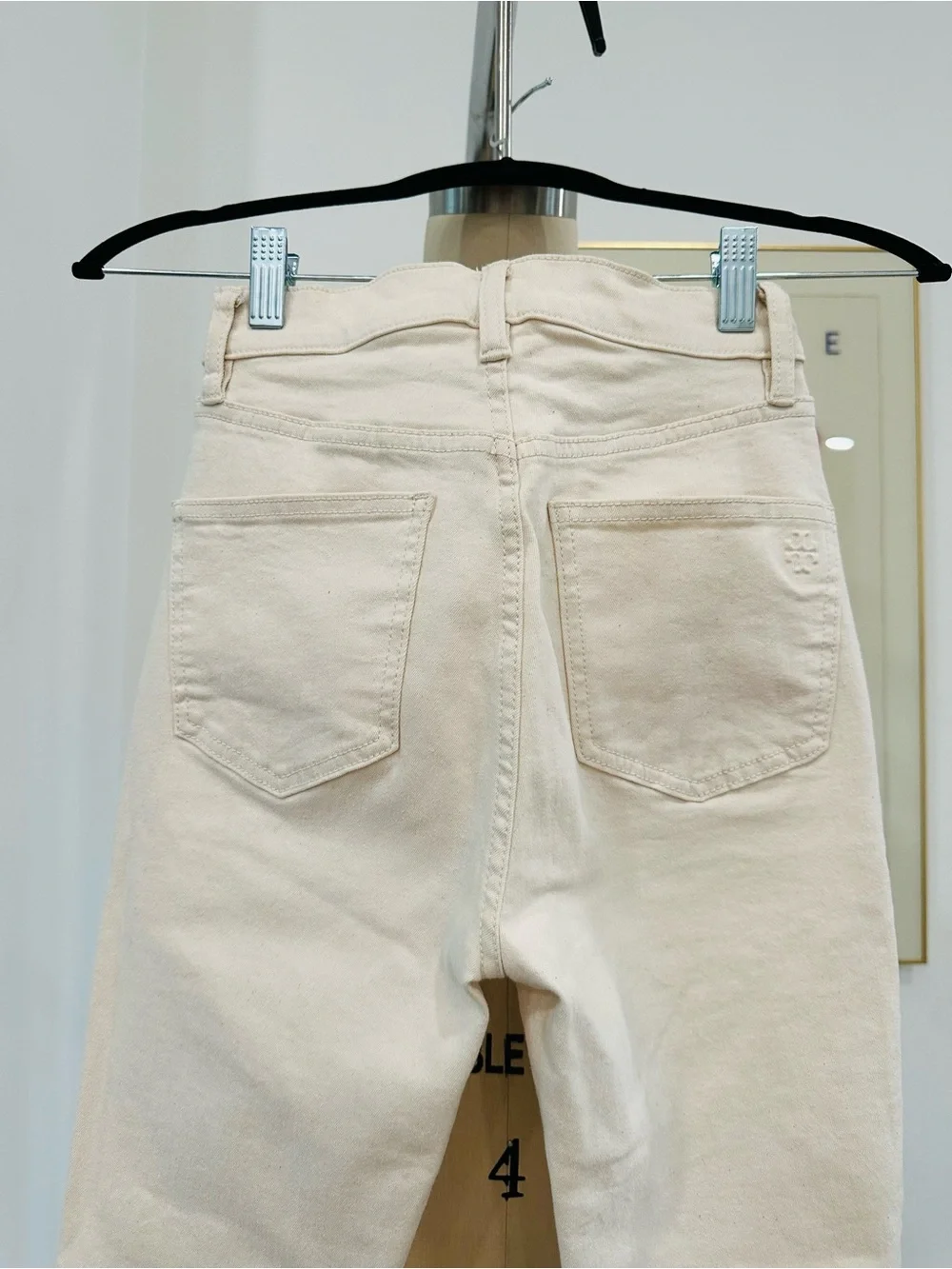 Tory Burch Cream High-Waist Jeans with Embroidered Hem