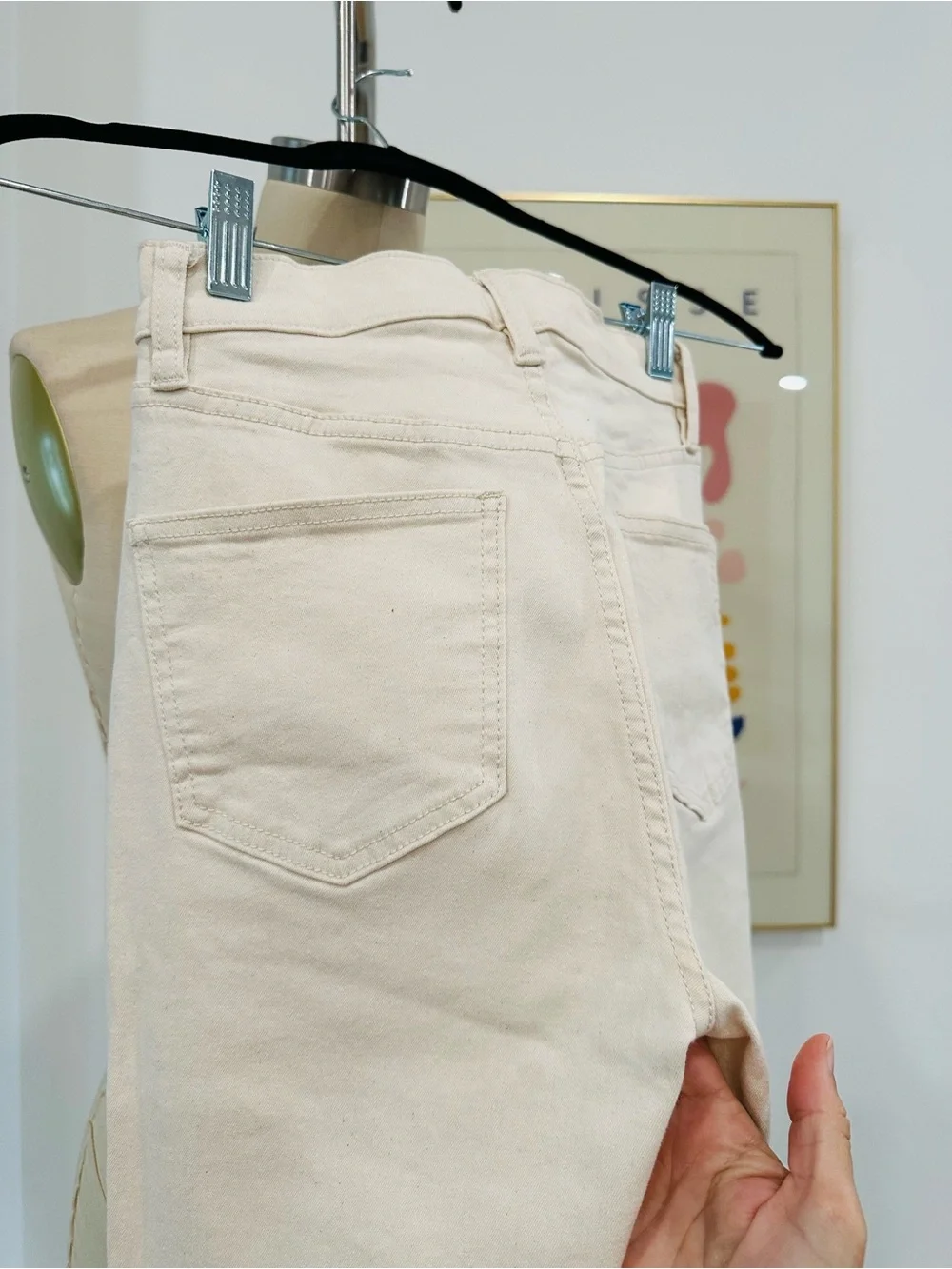 Tory Burch Cream High-Waist Jeans with Embroidered Hem