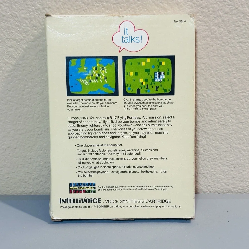 1982 B-17 Bomber Intellivision Intellivoice Video Game Box Manual Cartridge